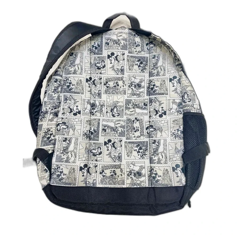 Disney Parks Authentic Original Mickey Mouse Comic Print Backpack Black White RD